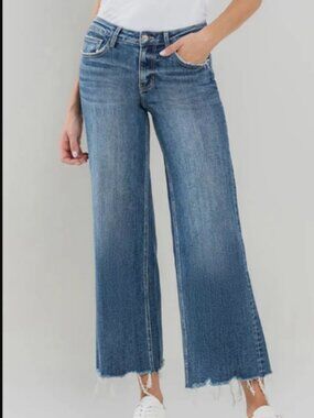 Vervet Lovervet Mid Rise Raw Hem Crop Wide Leg Jeans Size 25